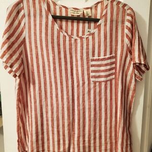 Linen striped short sleeve top